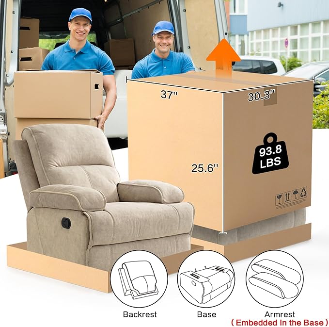 Manual Rocker Recliner Chair for Adults High Back Glider with Deep Seat Upholstered Fabric Armchair for Living Room &amp Nursery Flaxen