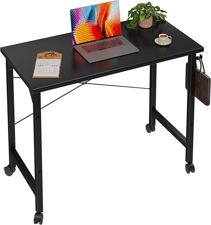 Grandder Rolling Computer 32 inch Desk with Wheels Wroking Small Desk for Living Room Modern Simple Style Table for Home Office Study Writing Table Caster Black 32 inch