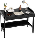 100% Solid Wood Desk with Drawers - 40 Inch Simple Modern Desks Writing Desk with Drawers &amp Shelf Work Study Table Adjustable Height Home Office Computer Desks - Black