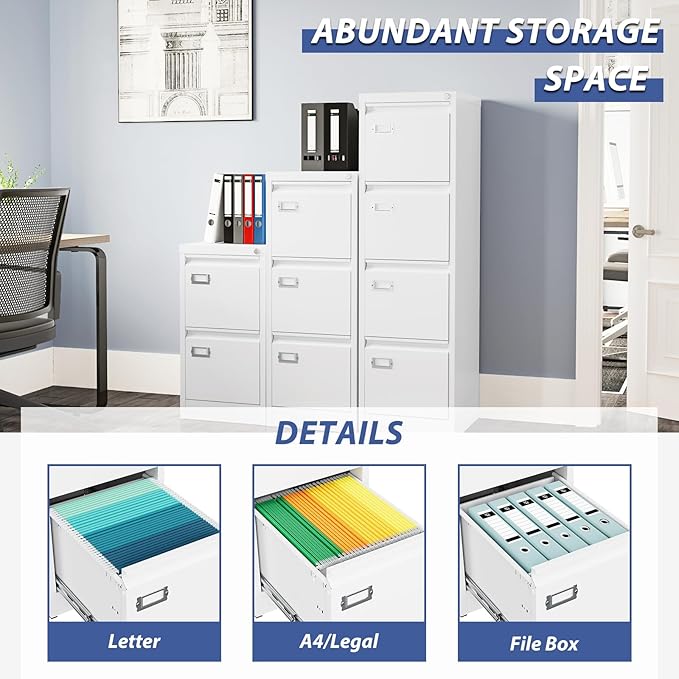 4 Drawer File Cabinet Filing Cabinets for Home Office Metal Vertical File Storage Cabinet with Lock Locking File Cabinet for A4 Legal/Letter 15 W x 17.7 D x 50.1 H Assembly Required