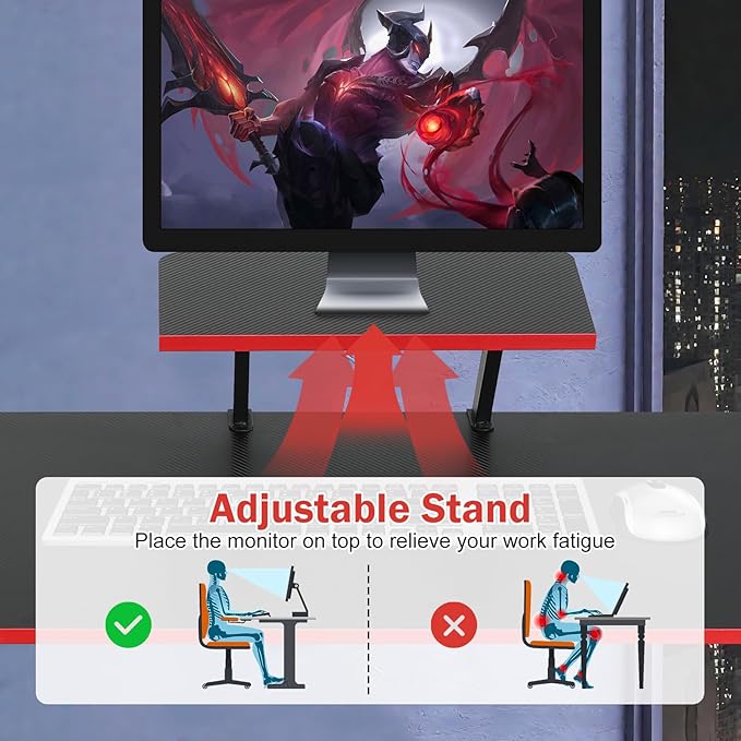 51 Inch L Shaped Gaming Desk Corner Computer Desk with Detachable Monitor Stand for Home Office Learning Gaming WorkstationBlack