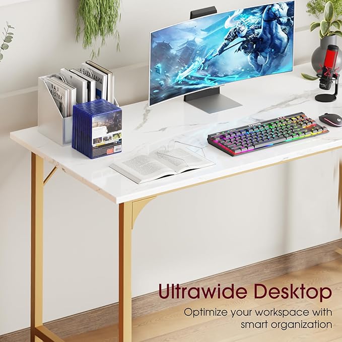 BestOffice Computer DeskHome Office Desk Modern Simple Style for Home Office Study Writing (Gold 32 Inch)