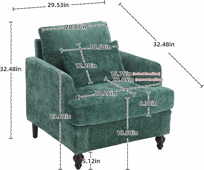 Wood Frame Armchair Modern Accent Chair Lounge Chair for Living RoomTufted Club Chair Mid Century Modern Arm Chairs with Studded Solid Wood Frame for Bedroom Reading (Emerald Chenille)