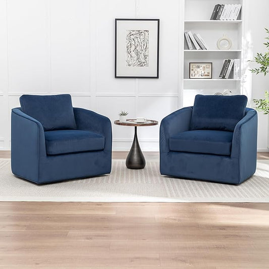 MINCETA Accent Chairs Set of 2 360° Swivel Barrel Chair with High Density Foam Oversized Reading Chair with Performance Fabric Upholstered Armchair for Living Room Bedroom Apartment Navy Blue