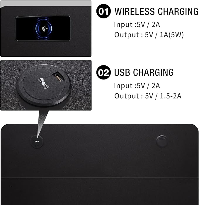 UNICOO - Crank Adjustable Height Standing Desk Game Table Home Office Table Computer Table with USB and Wireless Charger (NTCSET-01 - Black - M2)