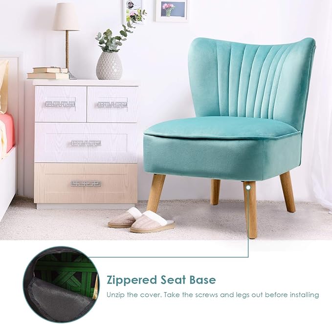 Giantex Set of 2 Velvet Accent Chair Upholstered Modern Sofa Chair w/Wood Legs Thickly Padded Small Armless Wingback Club Chairs for Living Room Bedroom Furniture