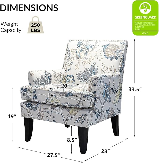 High Back Accent Arms Chair Modern Accent Chair with Wooden Legs Reading Chair with Padded Armrest and Comfortable Cushioned Seat for Living Room Bedroom