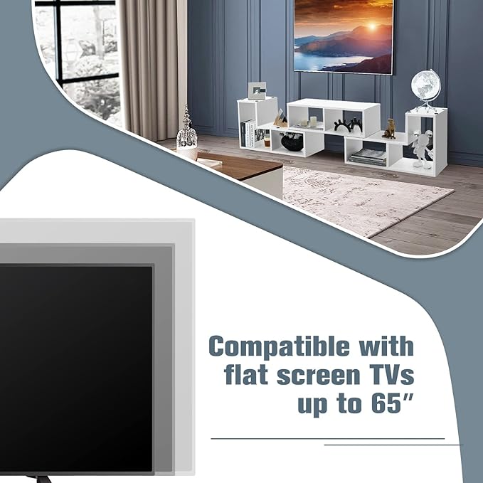 GOFLAME 3 Pieces TV Console Stand Modern Entertainment Center for 50 55 60 65 Inch Flat Screen TV Free Combination Bookcase for Storage &amp Display Suitable for Living Room Bedroom (White)