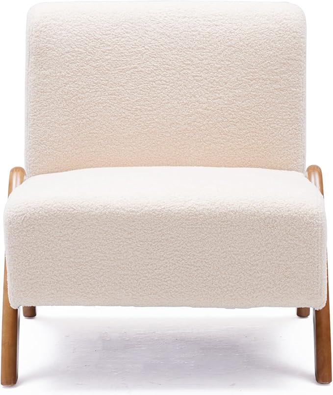 Oversized Accent Chair upholstered armless mid Century Modern Living Room Chair with Wooden Legs for Bedroom/Office/Cafe Sherpa Beige