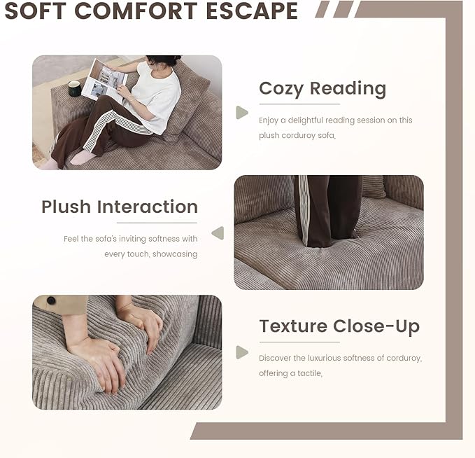 Sectional Couches for Living Room102inch Cloud Couch Modular Sectional SofaModern Corduroy Couch Love SeatCushion Covers Removable&amp Washable (Brown)