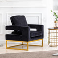 Modern Accent Chair Velvet Upholstered Side Chair with Backrest Comfy Armchair Side Chair with Golden Metal Base for Living Room Reception Room 1PC Black