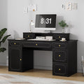 Catrimown Black Desk with 7 Drawers 54 Inch Computer Desk with Cabinet for Work Writing Study Vanity Desk with Golden Handle for Girls Bedroom