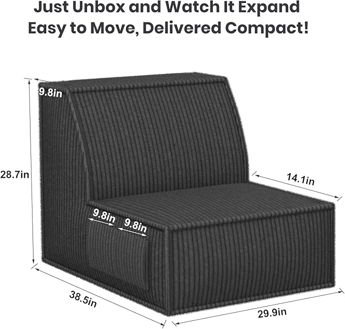 Single Sofa Seat Memory Foam Sofa with Back Support Mini Sofa Resistant to Sagging Suitable for Small Spaces Living Rooms Apartments Dorms Dark Black