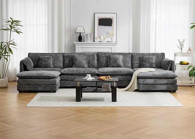147.8 U Shaped Modular Sectional Sofa Comfy Cloud Couch with Movable Ottoman Deep Seat Modular Sofa Sectional Couches for Living Room Bedroom Apartment (Grey)