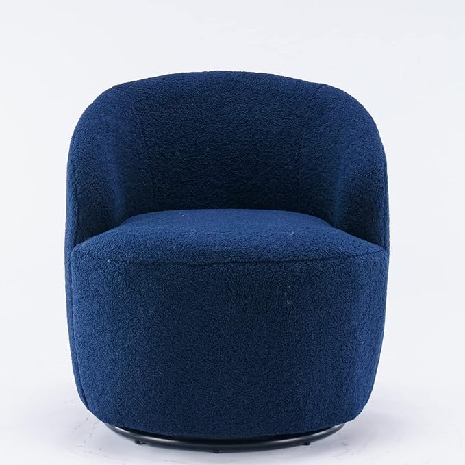 Teddy Boucle Swivel Accent Round Barrel Chair Upholstered Armchair Indoor 360° Swivel Lounge Chair Leisure Chair Small Side Reading Chairs for Club Living Room Hotel Bedroom (Dark Blue)