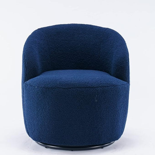 Teddy Boucle Swivel Accent Round Barrel Chair Upholstered Armchair Indoor 360° Swivel Lounge Chair Leisure Chair Small Side Reading Chairs for Club Living Room Hotel Bedroom (Dark Blue)