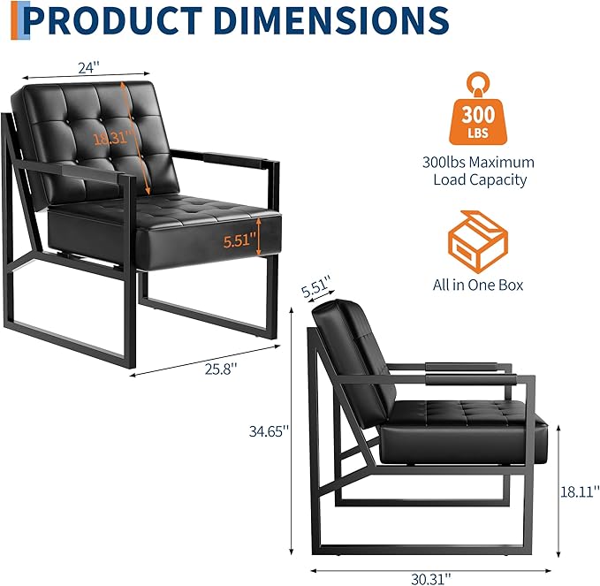Garvee Mid Century Accent Chair Set of 2 Faux Leather Armchair with Metal Legs Comfortable and Stylish for Living Room Bedroom Reception and Office Durable Upholstery Sleek Design