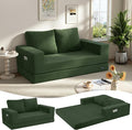 COMAX Convertible Sofa Bed Queen Folding Fold Out Couch Bed Floor Futon Couch Corduroy Sleeper Mattress with Back Pillows Boneless Sofa Comfy Lounge Loveseat for Living Room Bedroom Green