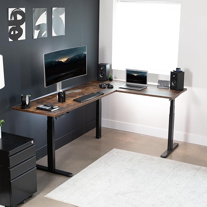 VIVO Electric Triple Motor Height Adjustable 3 Leg Corner Desk Frame up to 300lbs Sit Stand Ergonomic L Shaped Frame Only Black DESK-V130EB