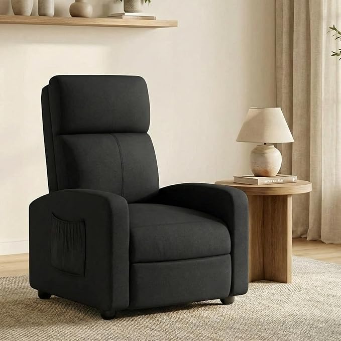 Recliner Chair for Adults Reclining Sofa with Side Pocket Linen Fabric Recliner Sofa with Adjustable Backrest and Footrest Modern Home Theater Seating for Living Room Bedroom