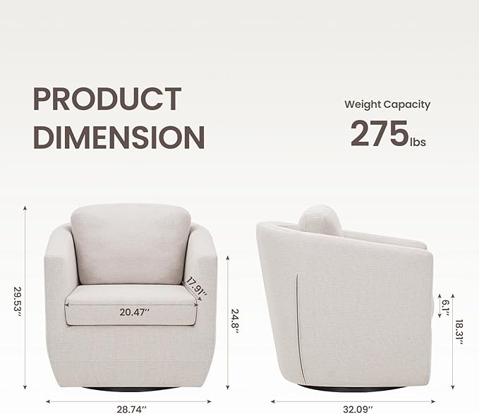 COLAMY 360° Swivel Accent Chair No-Sag Foam &amp Sturdy Metal Base Fully Assembled Living Room Armchair with Pillow Swivel Accent Single Sofa for Bedroom Living Room Reading Room Beige