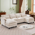 110 U Shaped CouchModular Sectional Sofa with 4 Waist PillowsSleeper Deep Seat Couch with Double Chaise Lounge &amp Memory Foam for Living Room