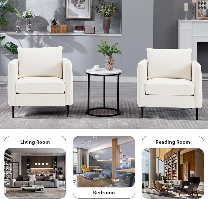 Modern Velvet Accent Chair Single Sofa Chairs Armchair with Square Arm Upholstered Accent Chairs for Living Room Bedroom Apartment (Beige Chair)