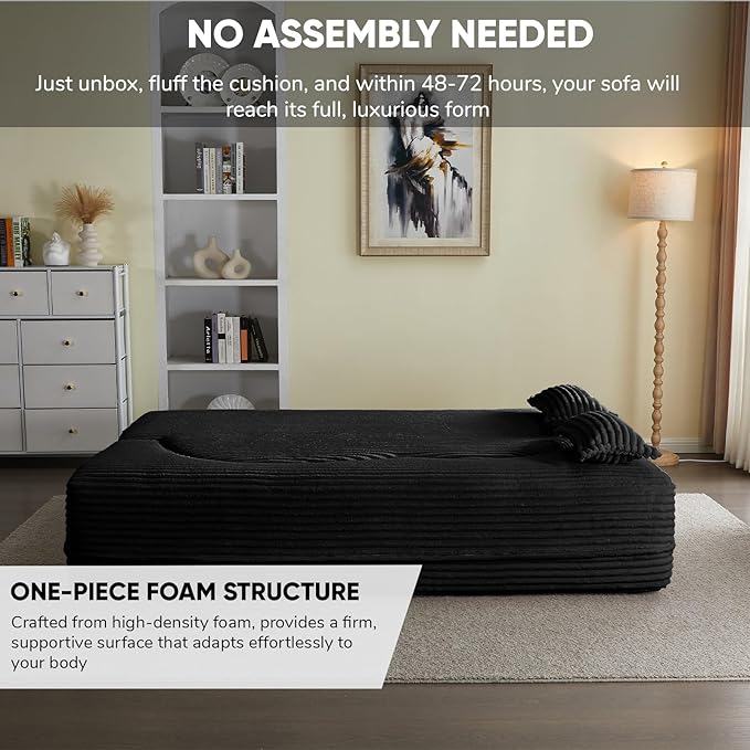 JOYBASE 78in Sofa Couch Convertible Oversized Cloud Loveseat Minimalist Sleeper Sofa Bed for Living Room Apartment Office No Assembly Required (Black Corduroy)