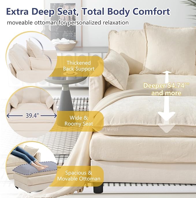 cinkehome Oversized Accent Chair with Ottoman Comfy Upholstered Armchair with Deep Seat Overstuffed Lounge Chair for Living Room Reading Nook (Beige Chenille)