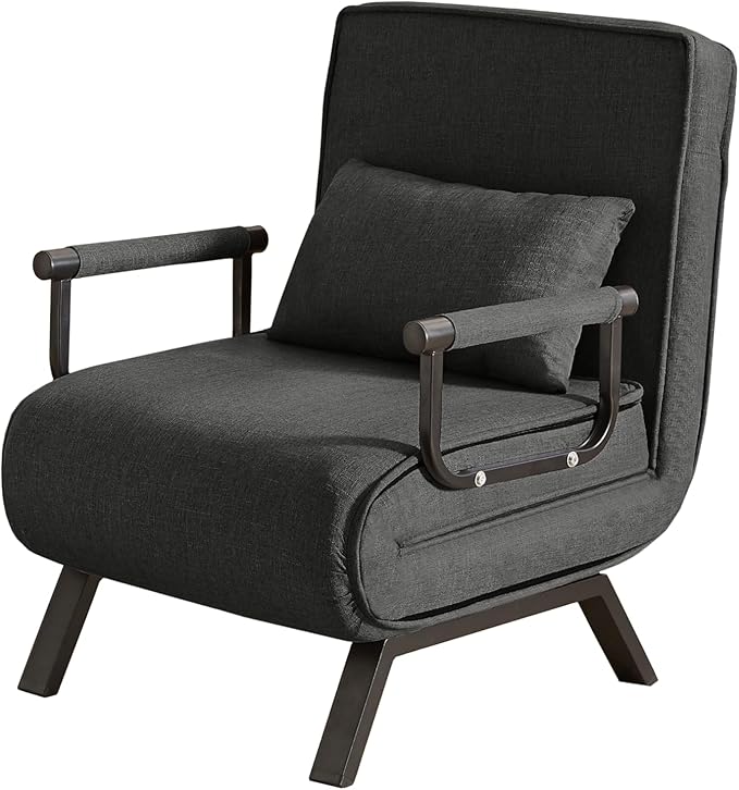 Foldable Chair Bed Comfortable Convertible Sofa Bed 5 in 1 Foldable Bed with 5 Adjustable backrests and Pillows Suitable for Comfortable Cushion Chair in The Office. (Black+Linen+1Seat)