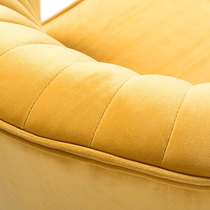 HULALA HOME Velvet Accent Chair Modern Upholstered Cute Side Chair with Gold Metal Legs Armless Wingback Slipper Chair Comfy Living Room Chair for Bedroom Guest Room VanityMustard