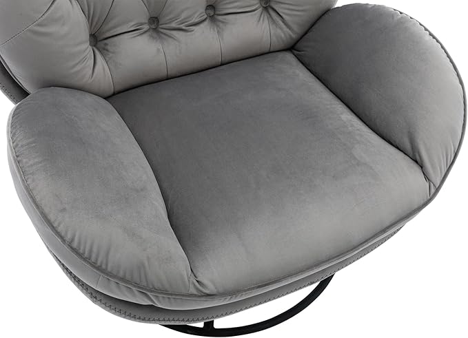 i-POOK Velvet Swivel Chair with Matching Swivel Ottoman Modern Upholstered Accent Chair with Round Black Metal Base and Backrest for Bedroom Living Room and Apartment Gray