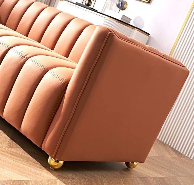 Direct Glam Fabric Upholstered Solid Wood Frame 82.7 Art Deco Sofa for Living Room Office Sophisticated 3 Seater Couch Orange