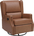 Flash Furniture Omma Swivel Glider Rocking Recliner Manual Wingback Recliner with 360 Degree Swivel for Living Room Bedroom or Nursery Cognac LeatherSoft