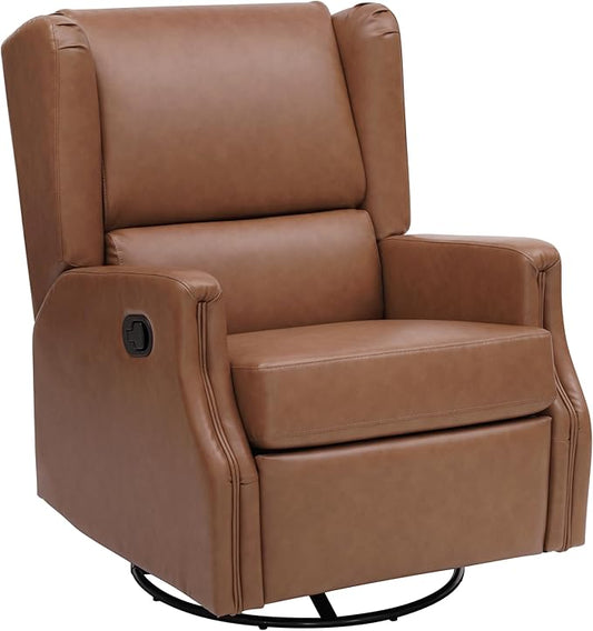 Flash Furniture Omma Swivel Glider Rocking Recliner Manual Wingback Recliner with 360 Degree Swivel for Living Room Bedroom or Nursery Cognac LeatherSoft