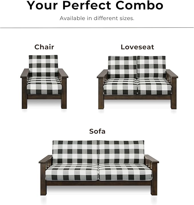 Furniture of America Gavik Modern Solid Wood Arm Chair with Plaid Removable Cushions Black and White Upholstery Fabric Comfortable Upholstered Seating for Living Room Guest Room Dark Walnut
