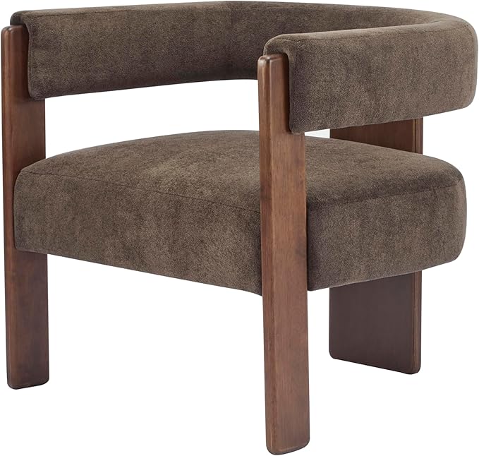 Christopher Knight Home Nettie Modern Accent Chair for Living Room Velvet Fabric Single Lounge Sofa Chair with Wooden Frame Comfy Reading Chair for Bedroom Lounge Armchair with Cushion Dark Brown