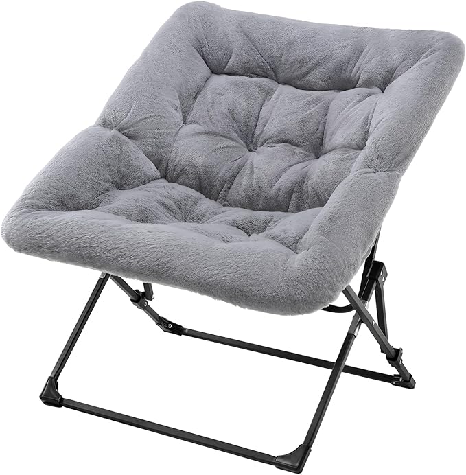 Oakham Comfy Chair for Adults Soft Faux Fur Folding Lounge for Bedroom Living Room Dorm Rooms Flexible Reading Chair for Teens Kids X-Large Foldable (Faux Fur-Grey)