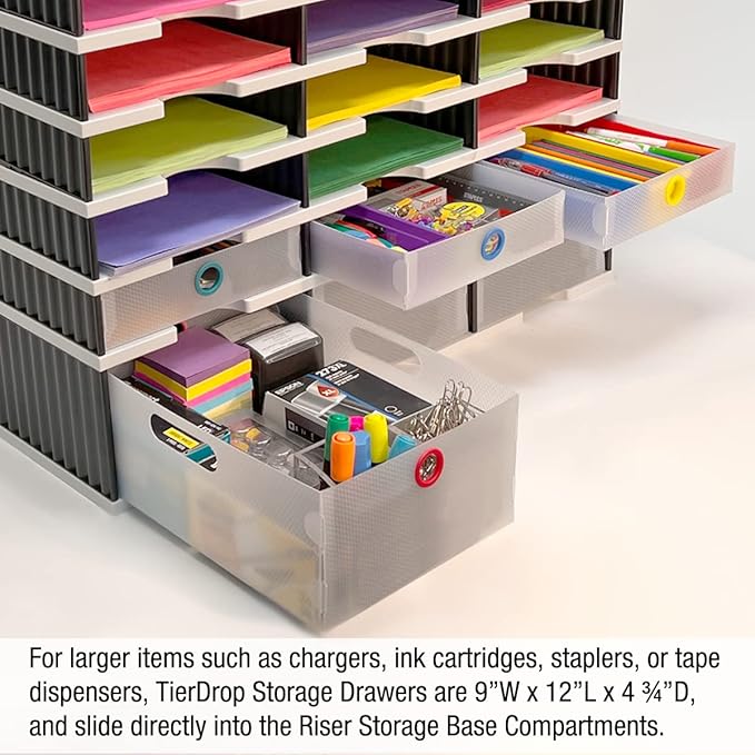 Ultimate Office TierDrop Supply Drawers Measure 9w x 12d x 2 1/4 Inches High for Desk Accessories and Supplies Set of 3 Includes Color-Coded Finger Rings for Fast and Easy Access to Contents