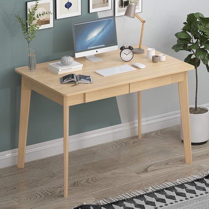 ECACAD Computer Desk with 2 Drawers 39” Home Office Desk Writing Study Working Table for Bedroom Light Brown