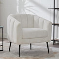 Modern Accent Chair Chenille Upholstered Accent Single Sofa with Metal Legs Tufted Lounge Chair with Wraparound Backrest Leisure Armchair for Living Room Office (Ivory)
