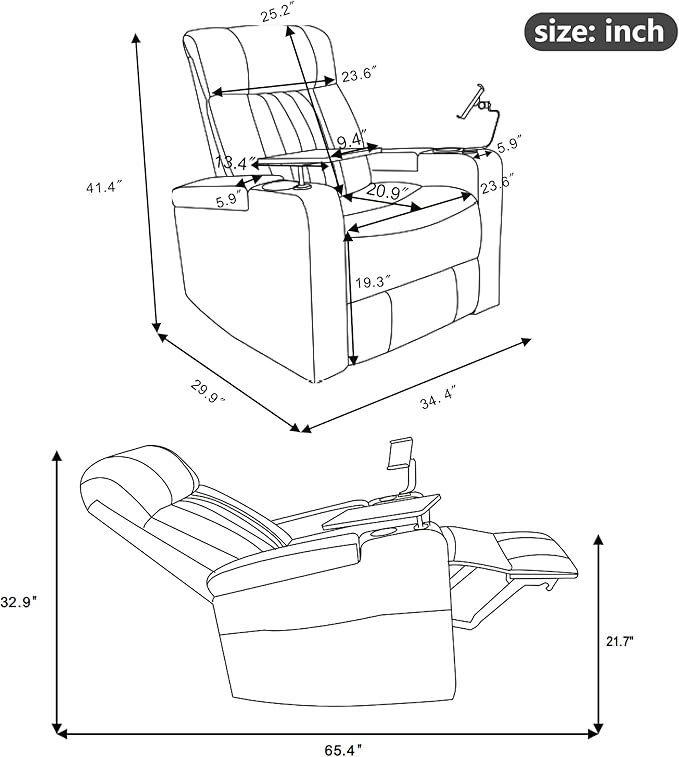 Power Swivel Glider Recliner for Nursery Home Theater Seating with Hidden Arm Storage LED Light Strip Cup Holder Tray Table Cell Phone Holder for Living Room