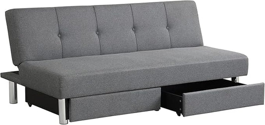 Giantex 3-Seat Convertible Sofa Bed Long Sofa Couch w/ 2 Large Drawers Ergonomic Sleeper w/ 3 Adjustable Angles Heavy Duty Sofa Bed for Living Room Bedroom Study Room &amp Office