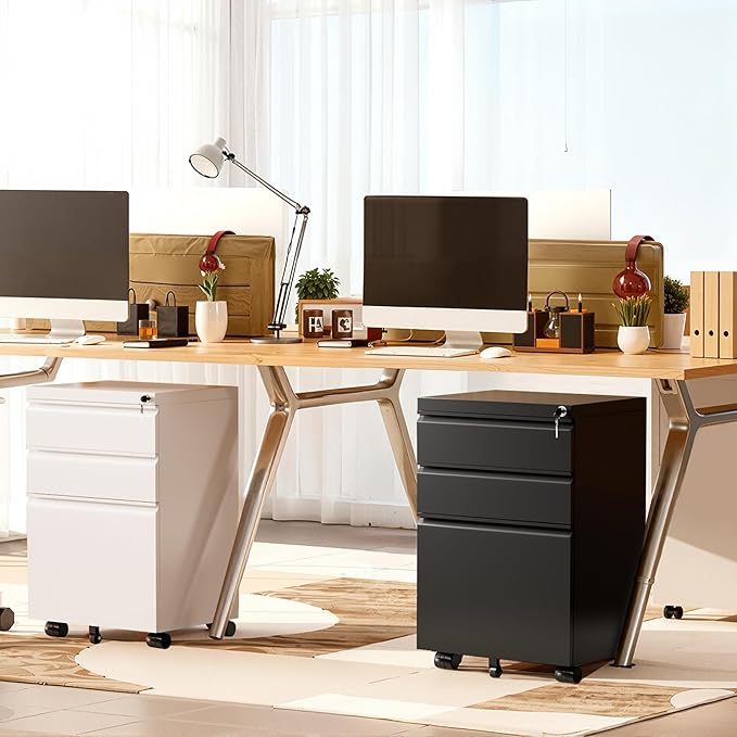 Superday Black File Cabinet 3 Drawer Fully Assemble Metal Rolling Vertical Filing Cabinet with Wheels Small Under Desk File Cabinets for Home Office