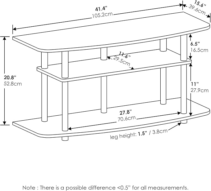Furinno Frans Turn-N-Tube TV Stand for TV Size up to 43 Inch 3-Tier Black Oak