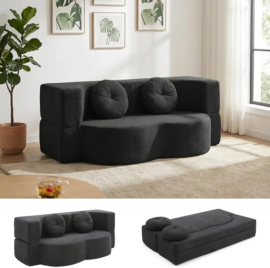 76 Convertible Folding Sofa Bed 2-in-1 Twin Size Loveseat Sleeper Couch Bed with Two Pillows Foldable Space-Saving | Design for Dorms Apartments BedroomNo Assemble(Black)