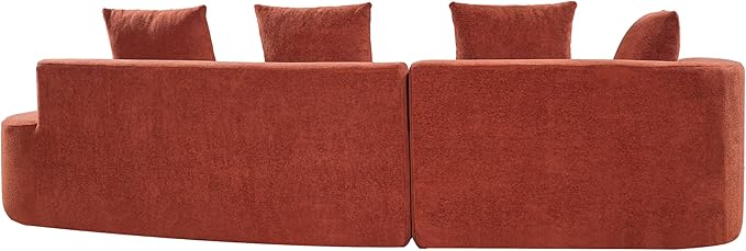 Merax 2-Piece 116 L-Shaped Modular Sectional Sofa Set 4 Seat Fully Assembled Curved Upholstery Couch with High-Density Compressed Sponge Chaise Lounge &amp 4 Pillows for Living Room Orange