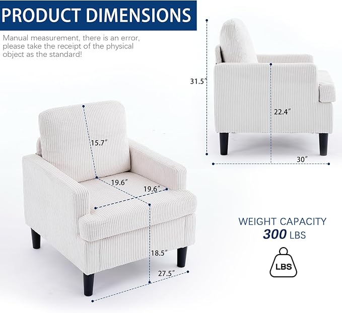 Modern Accent Chair Cozy Living Room Chairs Mid Century Modern Accent Chairs Reading Chair with Armrests for Living Room Bedroom and Study（Beige）