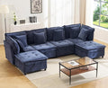 Oversized U Shaped Modern Sofa Couch 133 Modular Sectional Cloud Couch with Storage 6-Seat Chenille Deep Seat Sofa with 6 Pillows for Living Room Bedroom and Apartment Blue