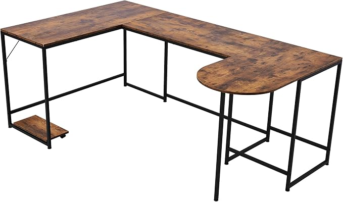 U Shaped Computer Desk Industrial Corner Writing Desk with CPU Stand Gaming Table Workstation Desk for Home Office (Brown) (Old SKU: WF198675AAT)